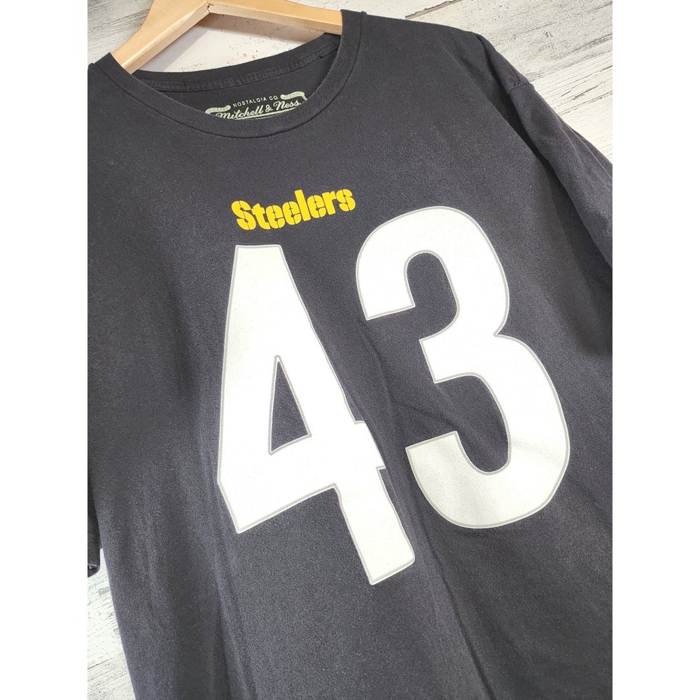 Mitchell & Ness Steelers T Shirt Mens XXL Black Polamalu 43 Throwback Jersey Tee